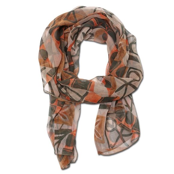 Abstract Print Sheer Long Scarf Shawl Geo Print Orange Brown - Picture 4 of 8